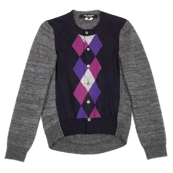 ジュンヤワタナベ コムデギャルソンJUNYA WATANABE COMME des GARCONS アーガイル切替ニットカーディガン 紺グレーS K-90931_002