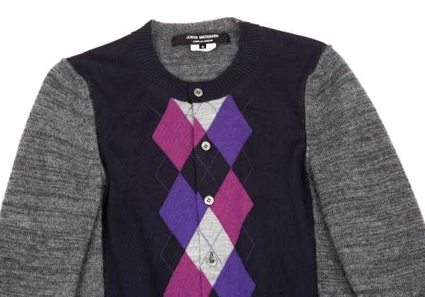 ジュンヤワタナベ コムデギャルソンJUNYA WATANABE COMME des GARCONS アーガイル切替ニットカーディガン 紺グレーS K-90931_003