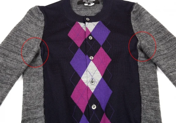ジュンヤワタナベ コムデギャルソンJUNYA WATANABE COMME des GARCONS アーガイル切替ニットカーディガン 紺グレーS K-90931_005