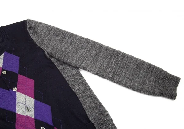 ジュンヤワタナベ コムデギャルソンJUNYA WATANABE COMME des GARCONS アーガイル切替ニットカーディガン 紺グレーS K-90931_008