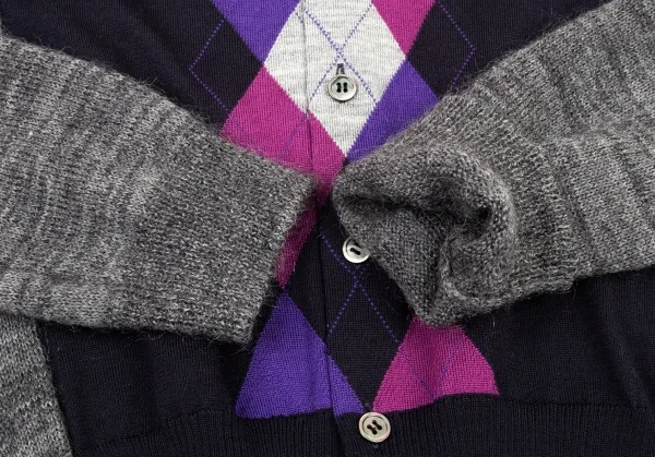 ジュンヤワタナベ コムデギャルソンJUNYA WATANABE COMME des GARCONS アーガイル切替ニットカーディガン 紺グレーS K-90931_009