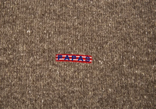 パパスPapas カシミヤワンポイント刺繍ハーフジップニット ブラウン48M