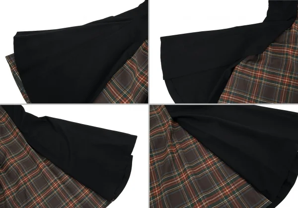 コムデギャルソンCOMME des GARCONS タータンチェックアシンメトリー切替ノーカラーワンピース グレー他黒S位 K-91048_010