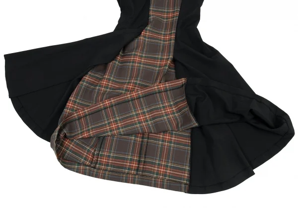 コムデギャルソンCOMME des GARCONS タータンチェックアシンメトリー切替ノーカラーワンピース グレー他黒S位 K-91048_011