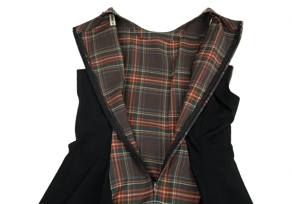 コムデギャルソンCOMME des GARCONS タータンチェックアシンメトリー切替ノーカラーワンピース グレー他黒S位 K-91048_014