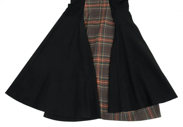 コムデギャルソンCOMME des GARCONS タータンチェックアシンメトリー切替ノーカラーワンピース グレー他黒S位 K-91048_015