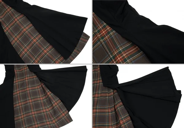 コムデギャルソンCOMME des GARCONS タータンチェックアシンメトリー切替ノーカラーワンピース グレー他黒S位 K-91048_017