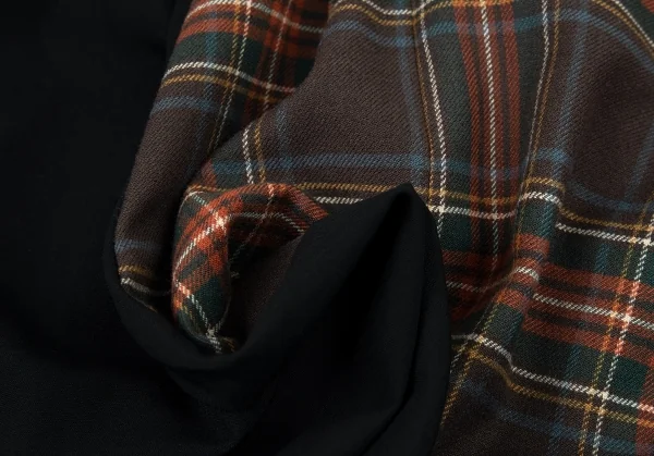 コムデギャルソンCOMME des GARCONS タータンチェックアシンメトリー切替ノーカラーワンピース グレー他黒S位 K-91048_018