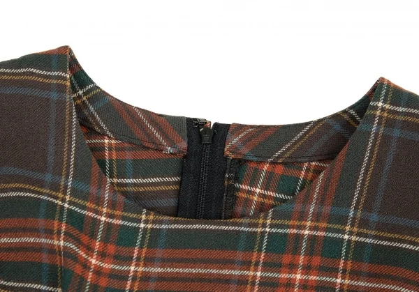 コムデギャルソンCOMME des GARCONS タータンチェックアシンメトリー切替ノーカラーワンピース グレー他黒S位 K-91048_004