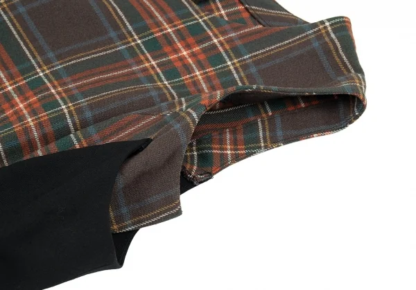 コムデギャルソンCOMME des GARCONS タータンチェックアシンメトリー切替ノーカラーワンピース グレー他黒S位 K-91048_005