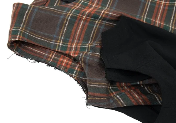 コムデギャルソンCOMME des GARCONS タータンチェックアシンメトリー切替ノーカラーワンピース グレー他黒S位 K-91048_006