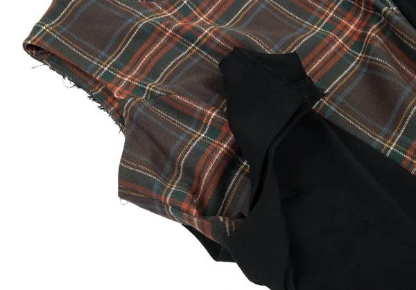 コムデギャルソンCOMME des GARCONS タータンチェックアシンメトリー切替ノーカラーワンピース グレー他黒S位 K-91048_007