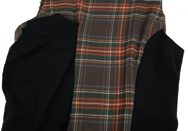 コムデギャルソンCOMME des GARCONS タータンチェックアシンメトリー切替ノーカラーワンピース グレー他黒S位 K-91048_008