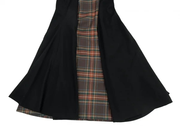 コムデギャルソンCOMME des GARCONS タータンチェックアシンメトリー切替ノーカラーワンピース グレー他黒S位 K-91048_009