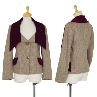 ヴィヴィアンウエストウッド レッドレーベルVivienne Westwood Red Label ベロアカラーグレンチェックジャケット ベージュ