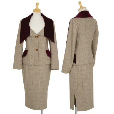 ヴィヴィアンウエストウッド レッドレーベルVivienne Westwood Red Label ベロアカラーグレンチェックセットアップ ベージュ