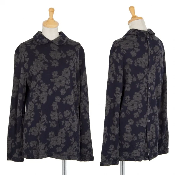 トリココムデギャルソンtricot COMME des GARCONS フラワージャガード後ろ開きニット 紺グレーS K-91111_001