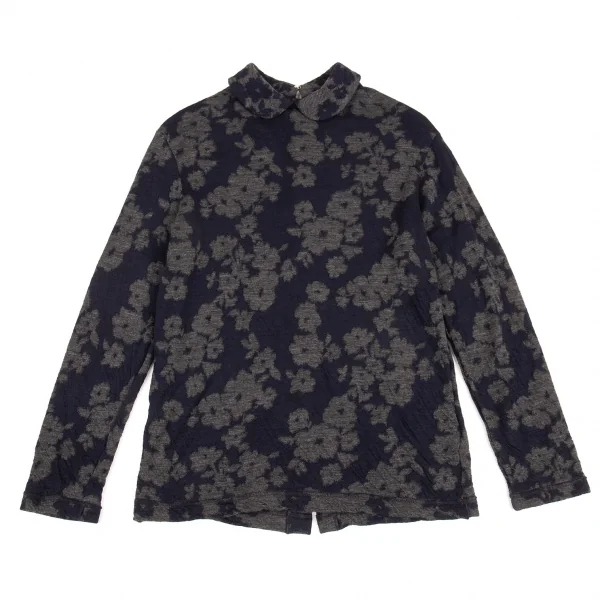 トリココムデギャルソンtricot COMME des GARCONS フラワージャガード後ろ開きニット 紺グレーS K-91111_002