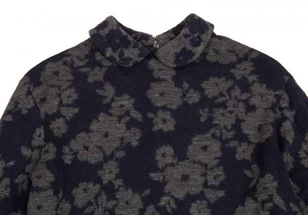 トリココムデギャルソンtricot COMME des GARCONS フラワージャガード後ろ開きニット 紺グレーS K-91111_003