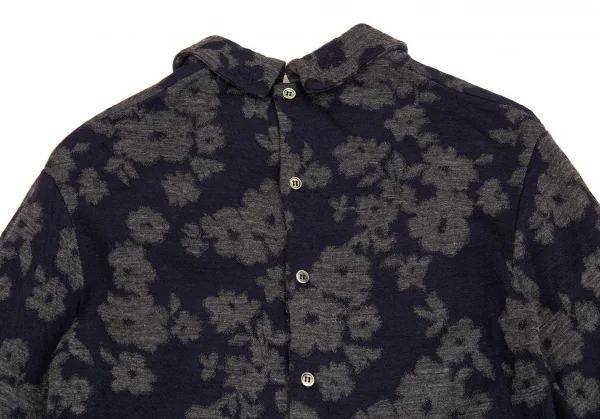 トリココムデギャルソンtricot COMME des GARCONS フラワージャガード後ろ開きニット 紺グレーS K-91111_009