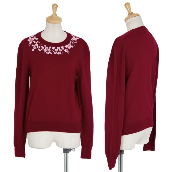 コムデギャルソン ガールCOMME des GARCONS GIRL デコルテビーズ装飾クルーネックニット ボルドーS K-91115_001