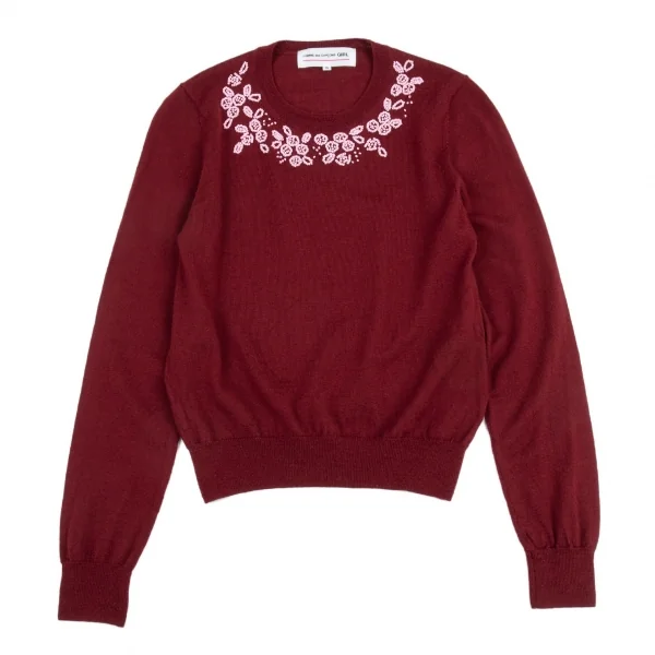 コムデギャルソン ガールCOMME des GARCONS GIRL デコルテビーズ装飾クルーネックニット ボルドーS K-91115_002