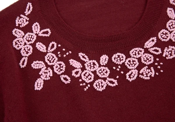 コムデギャルソン ガールCOMME des GARCONS GIRL デコルテビーズ装飾クルーネックニット ボルドーS K-91115_004