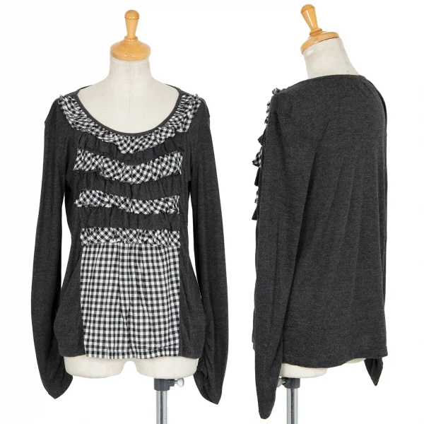 アツロウタヤマA/T ギンガムチェックフリル切替カットソー 3 グレー38 K-91140_001