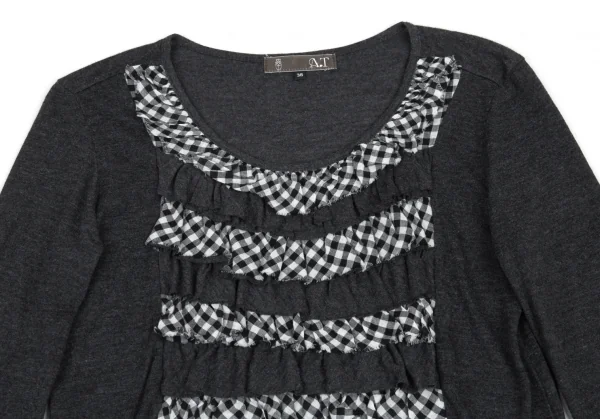アツロウタヤマA/T ギンガムチェックフリル切替カットソー 3 グレー38 K-91140_003