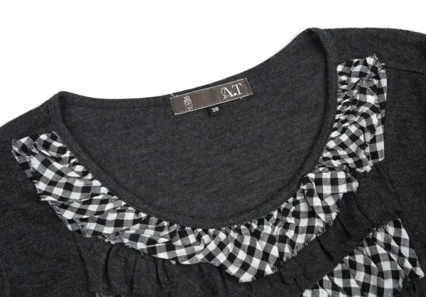 アツロウタヤマA/T ギンガムチェックフリル切替カットソー 3 グレー38 K-91140_004