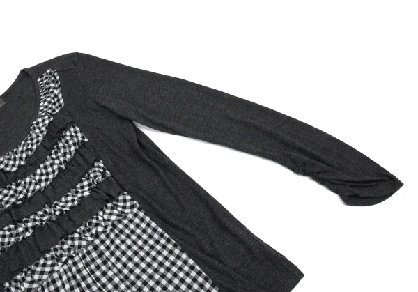 アツロウタヤマA/T ギンガムチェックフリル切替カットソー 3 グレー38 K-91140_005