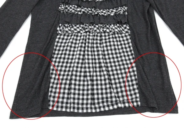 アツロウタヤマA/T ギンガムチェックフリル切替カットソー 3 グレー38 K-91140_008