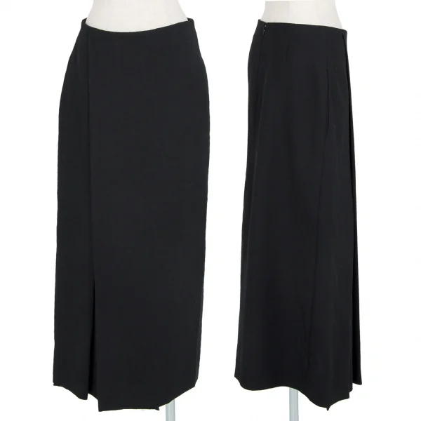 タケシコウサカバイ ワイズ ピンクレーベルTAKESHI KOSAKA by Y's Pink Label ウールプリーツラップ風スカート 黒1 K-91168_001