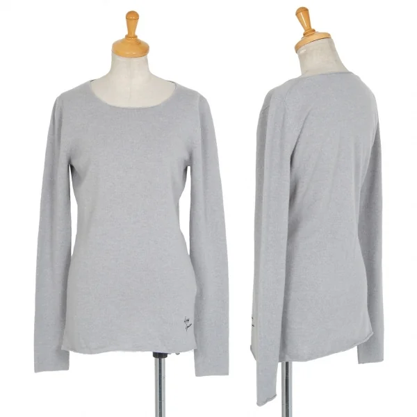 ヨウジヤマモト ファムYohji Yamamoto FEMME ワンポイントロゴカシミヤニット ライトグレー2 K-91170_001