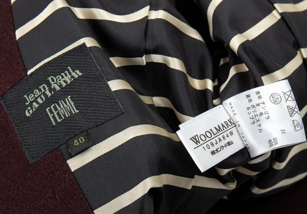 ジャンポールゴルチエ ファムJean Paul GAULTIER FEMME アンゴラウールデザインラペルコート こげ茶40 K-91173_018