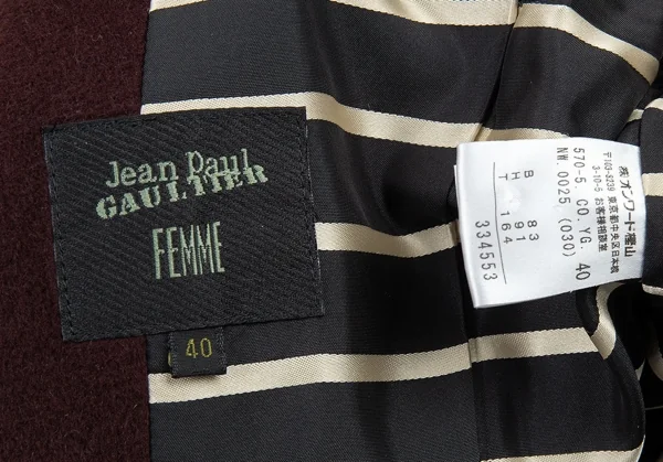 ジャンポールゴルチエ ファムJean Paul GAULTIER FEMME アンゴラウールデザインラペルコート こげ茶40 K-91173_019