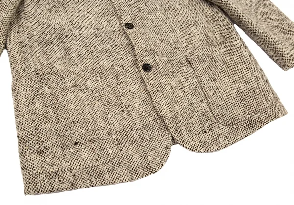 コムデギャルソン オムCOMME des GARCONS HOMME 襟レザー切替ツイードパッチポケットジャケット モカ黒S K-91189_010