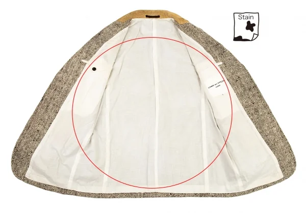 コムデギャルソン オムCOMME des GARCONS HOMME 襟レザー切替ツイードパッチポケットジャケット モカ黒S K-91189_012