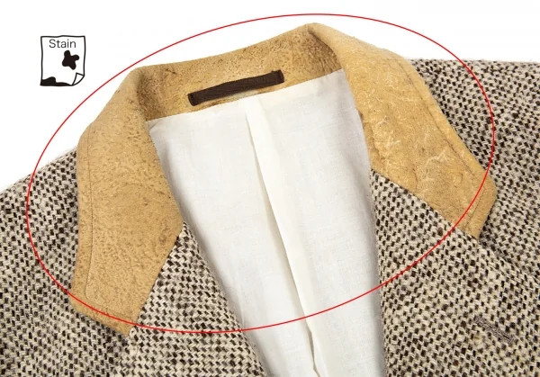 コムデギャルソン オムCOMME des GARCONS HOMME 襟レザー切替ツイードパッチポケットジャケット モカ黒S K-91189_003