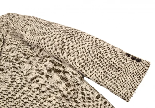 コムデギャルソン オムCOMME des GARCONS HOMME 襟レザー切替ツイードパッチポケットジャケット モカ黒S K-91189_007