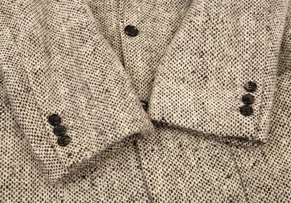 コムデギャルソン オムCOMME des GARCONS HOMME 襟レザー切替ツイードパッチポケットジャケット モカ黒S K-91189_008