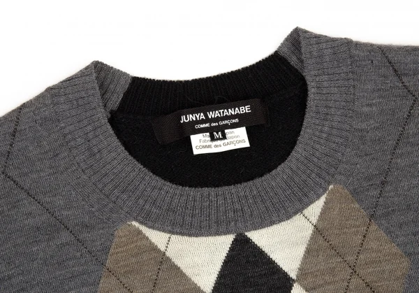 ジュンヤワタナベ コムデギャルソンJUNYA WATANABE COMME des GARCONS バックスパンコール切替アーガイルニット グレーM K-91233_004