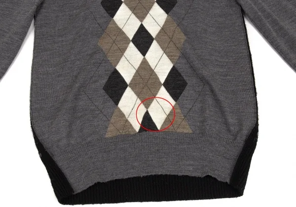 ジュンヤワタナベ コムデギャルソンJUNYA WATANABE COMME des GARCONS バックスパンコール切替アーガイルニット グレーM K-91233_007