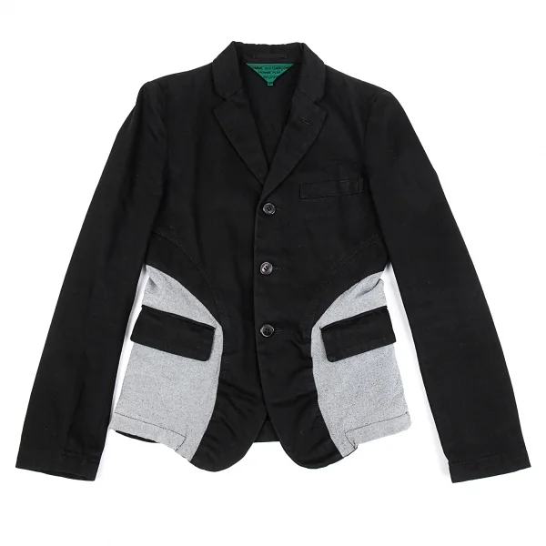 コムデギャルソン オムプリュス エバーグリーンCOMME des GARCONS HOMME PLUS EVER GREEN 製品染めコットンカーブ切替デザインジャケット 黒SS K-91302_001