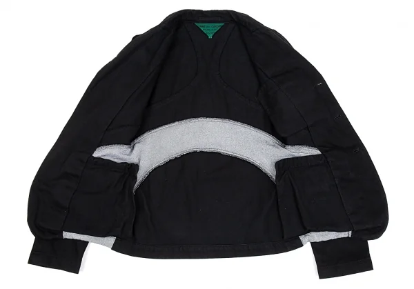 コムデギャルソン オムプリュス エバーグリーンCOMME des GARCONS HOMME PLUS EVER GREEN 製品染めコットンカーブ切替デザインジャケット 黒SS K-91302_015