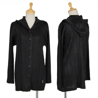 プリーツプリーズPLEATS PLEASE サイドタグフーディーシャツ 黒