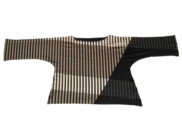 イッセイミヤケISSEY MIYAKE プリントワイドトップス ベージュ黒M位 K-91415_002