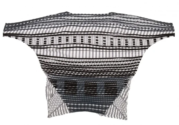イッセイミヤケISSEY MIYAKE プリント五分袖チュニック 白黒グレーM位 K-91416_010