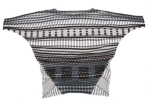イッセイミヤケISSEY MIYAKE プリント五分袖チュニック 白黒グレーM位 K-91416_002