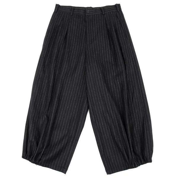 ブラックコムデギャルソンBLACK COMME des GARCONS ピンストライプ裾ハーフゴムワイドパンツ 黒S K-91431_001